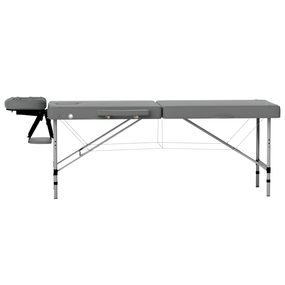 Marlook Massage Table 55cm Portable 2 Fold Aluminium Beauty Bed Grey