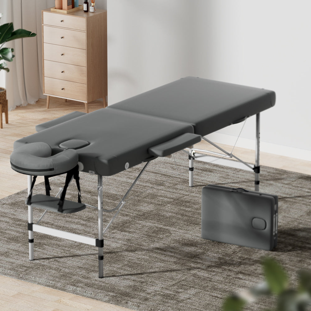 Marlook Massage Table 55cm Portable 2 Fold Aluminium Beauty Bed Grey
