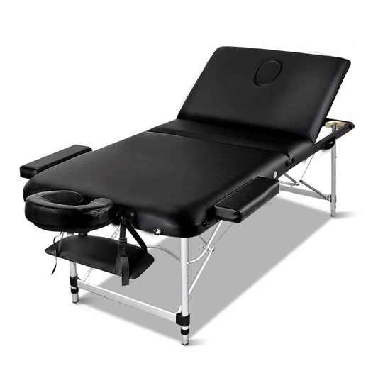 Marlook Massage Table 75cm Portable 3 Fold Aluminium Beauty Bed Black