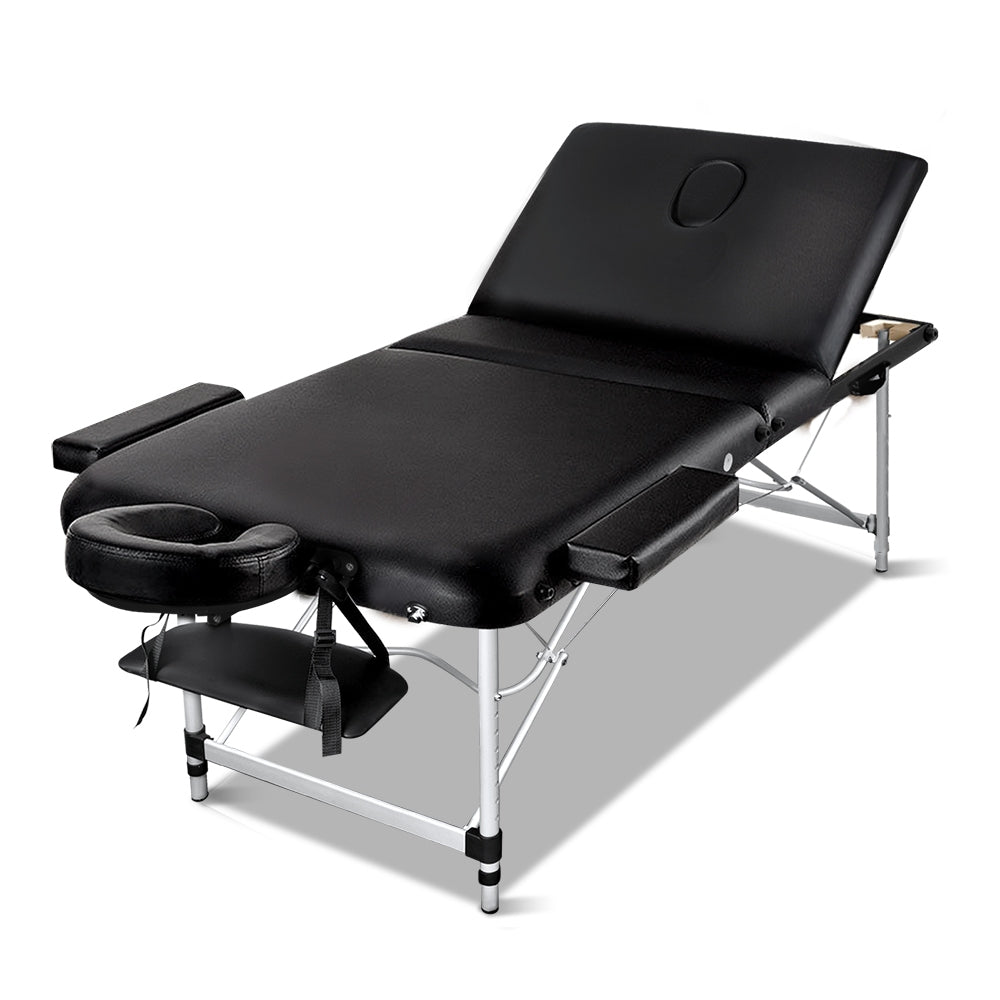 Marlook Massage Table 80cm Portable 3 Fold Aluminium Beauty Bed Black