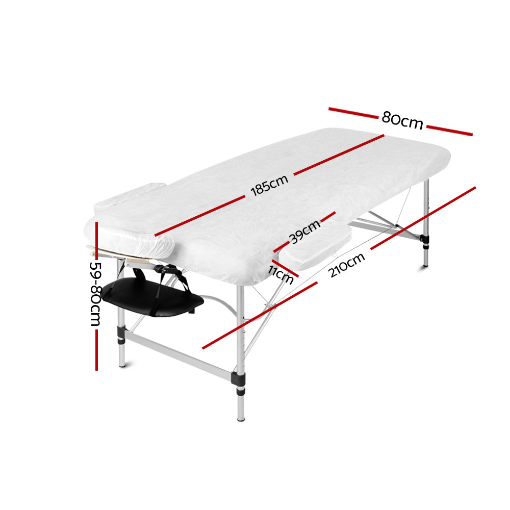 Marlook Massage Table 80cm Portable 3 Fold Aluminium Beauty Bed Black