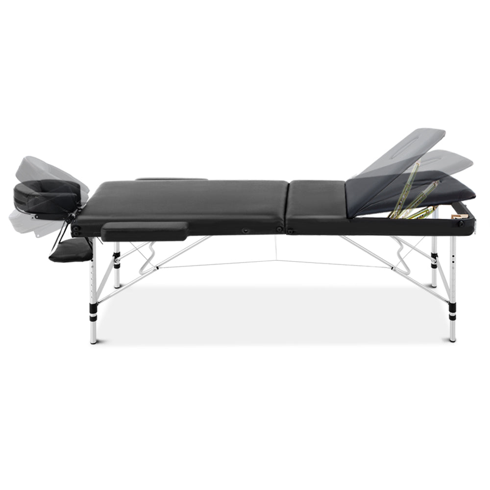 Marlook Massage Table 80cm Portable 3 Fold Aluminium Beauty Bed Black