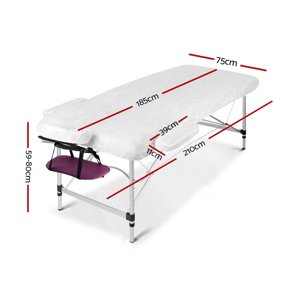 Marlook Massage Table 75cm Portable 3 Fold Aluminium Beauty Bed Violet