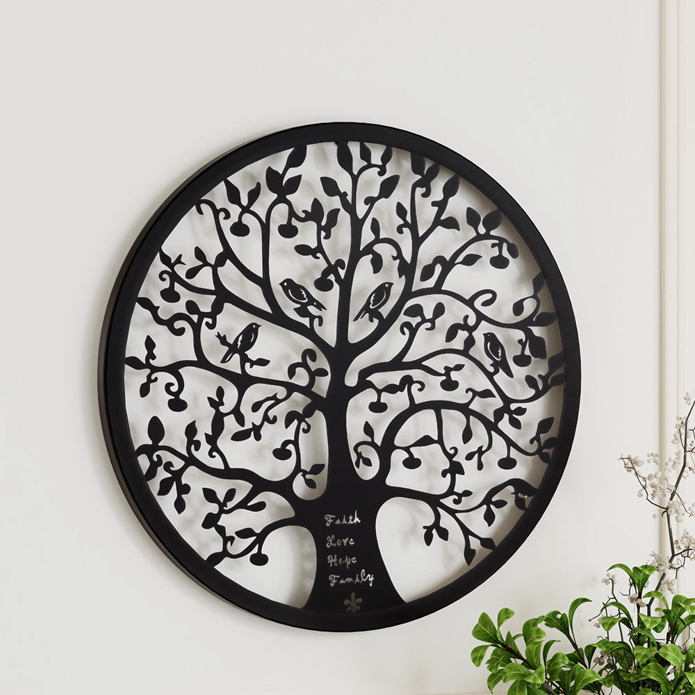 Marlook Metal Wall Art Hanging Sculpture Home Decor Leaf Tree of Life Round Frame