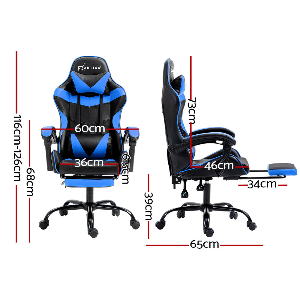 Marlook Gaming Office Chair Recliner Footrest Blue