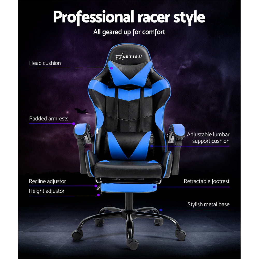 Marlook Gaming Office Chair Recliner Footrest Blue