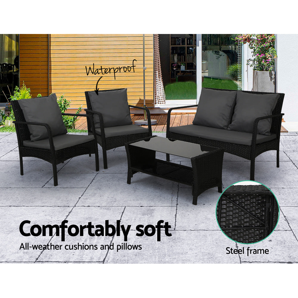 Marlook Outdoor Sofa Set Lounge Setting Wicker Table and Chairs Garden Patio Furniture