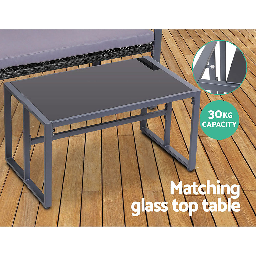 Marlook 4 PCS Outdoor Sofa Set Rattan Furniture Glass Top Table Chairs Black