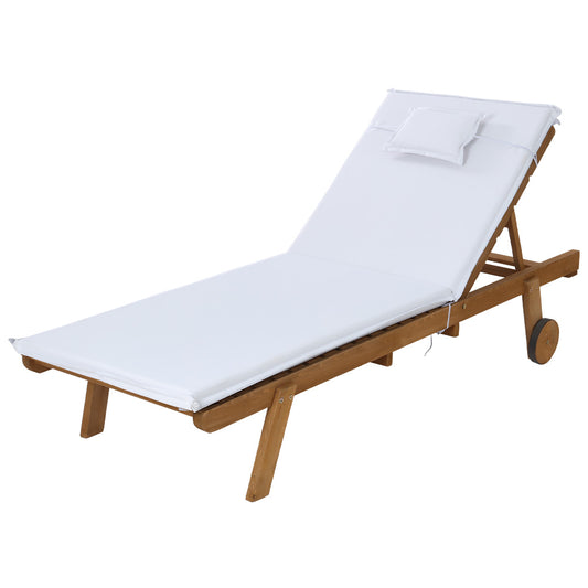 Marlook Sun Lounge Wooden Lounger Outdoor Furniture Day Bed Wheels Patio White
