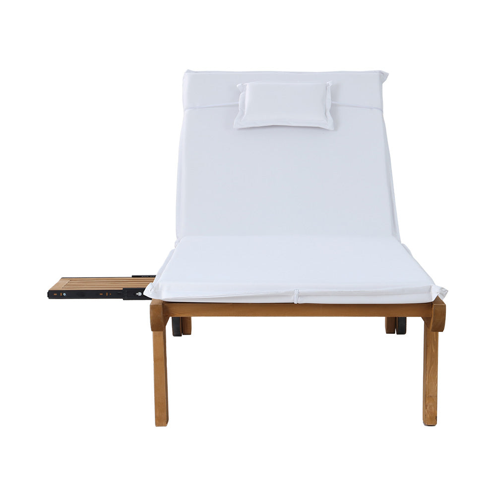 Marlook Sun Lounge Wooden Lounger Outdoor Furniture Day Bed Wheels Patio White