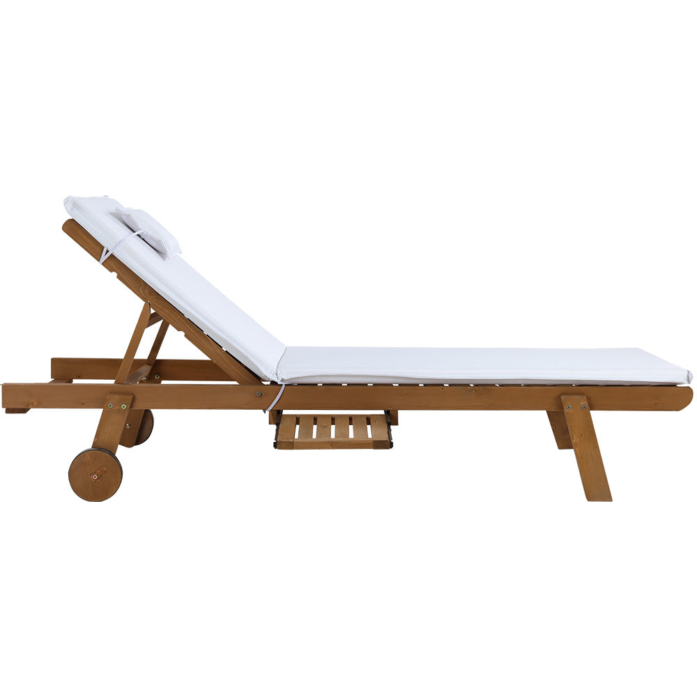 Marlook Sun Lounge Wooden Lounger Outdoor Furniture Day Bed Wheels Patio White