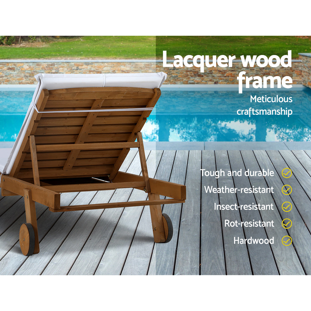 Marlook Sun Lounge Wooden Lounger Outdoor Furniture Day Bed Wheels Patio White