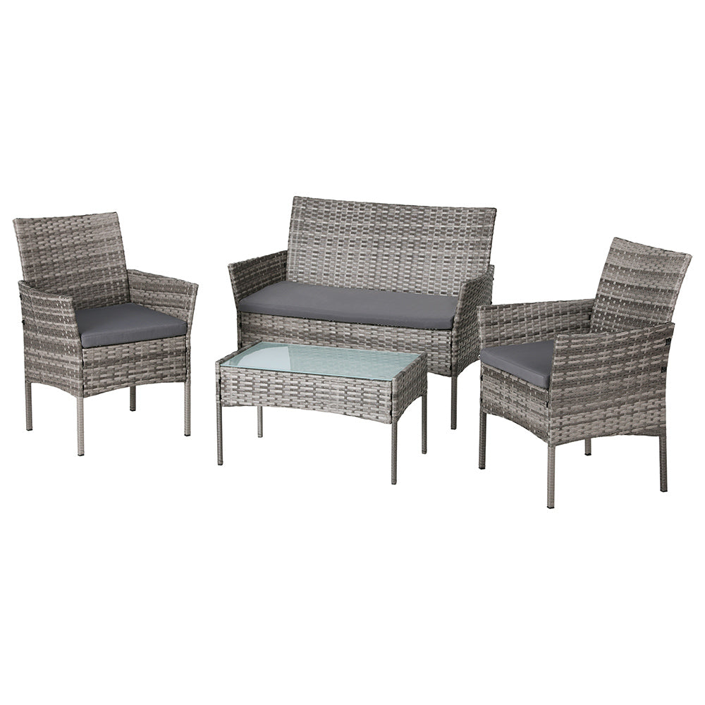 Marlook 4 Seater Outdoor Sofa Set Wicker Setting Table Chair Furniture Grey
