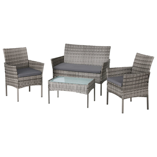 Marlook 4 Seater Outdoor Sofa Set Wicker Setting Table Chair Furniture Grey