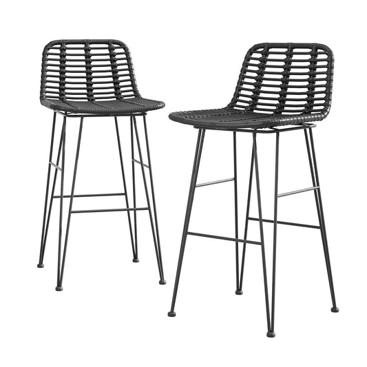 Marlook 2 Piece Outdoor Bar Stools Wicker Dining Rattan Chair Black