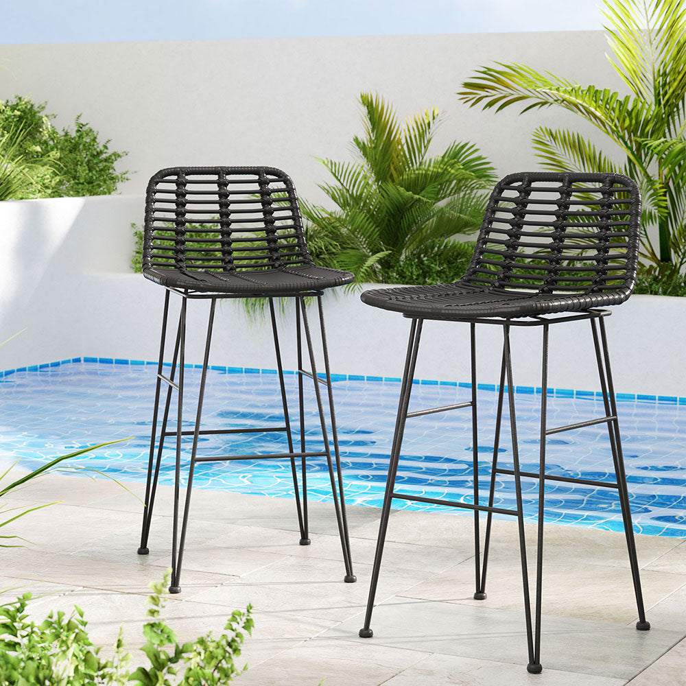 Marlook 2 Piece Outdoor Bar Stools Wicker Dining Rattan Chair Black