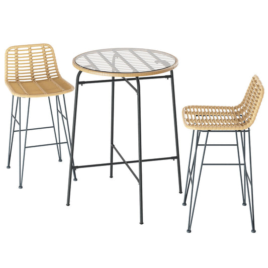 Marlook 3-Piece Outdoor Bar Set Wicker Table Chairs Patio Bistro