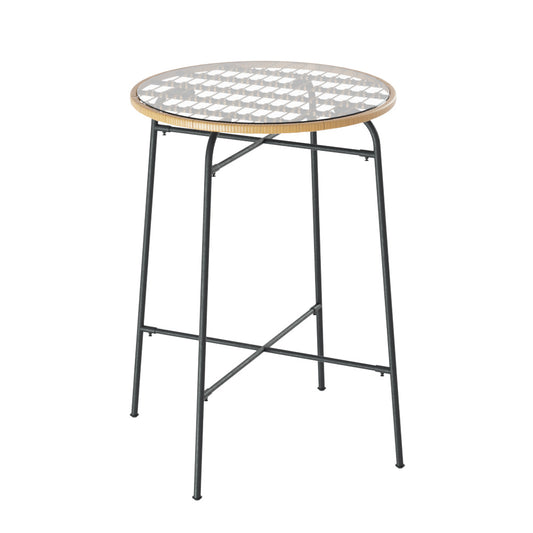 Marlook Outdoor Bar Table Wicker Dining Bistro Patio Balcony Glass Table Steel