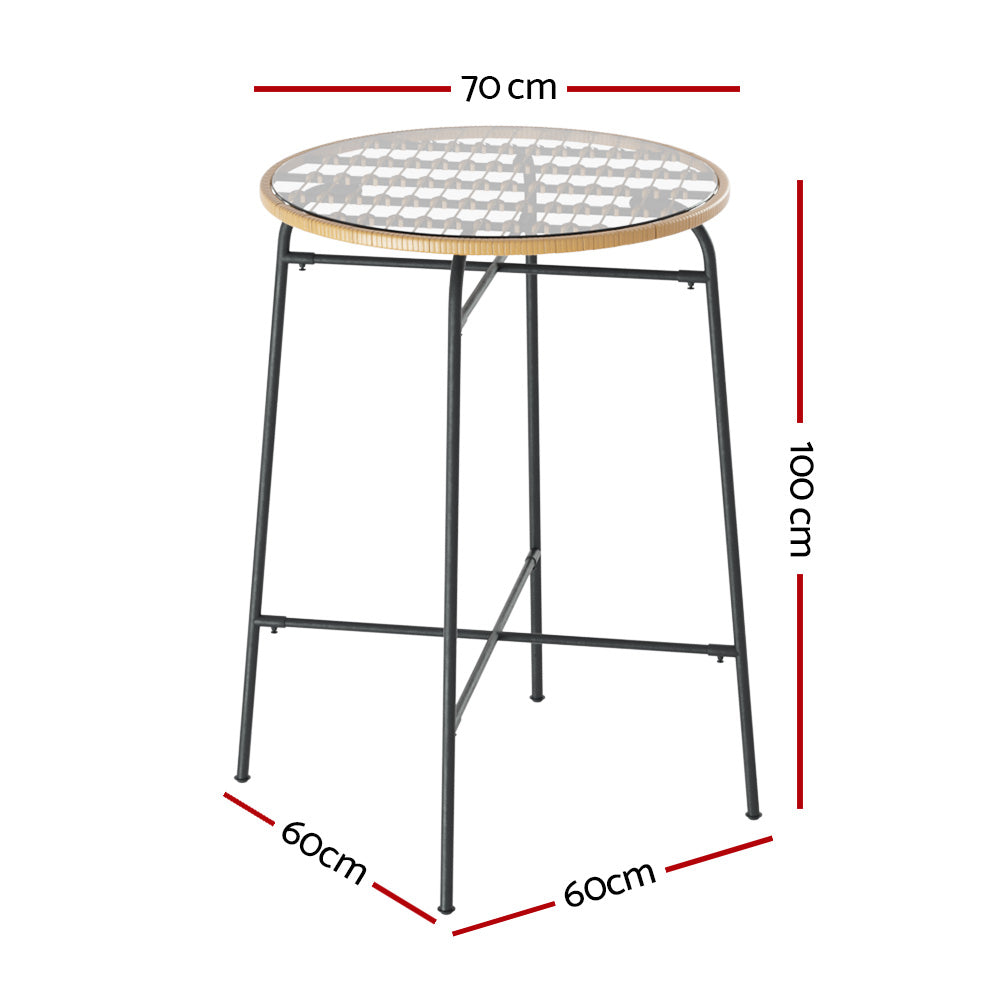 Marlook Outdoor Bar Table Wicker Dining Bistro Patio Balcony Glass Table Steel