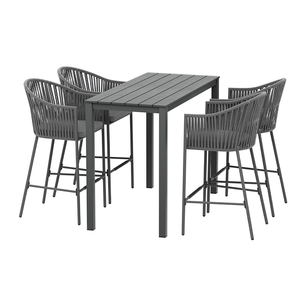 Marlook 5-Piece Outdoor Bar Set Dining Table Rope Chair Patio Bistro Set