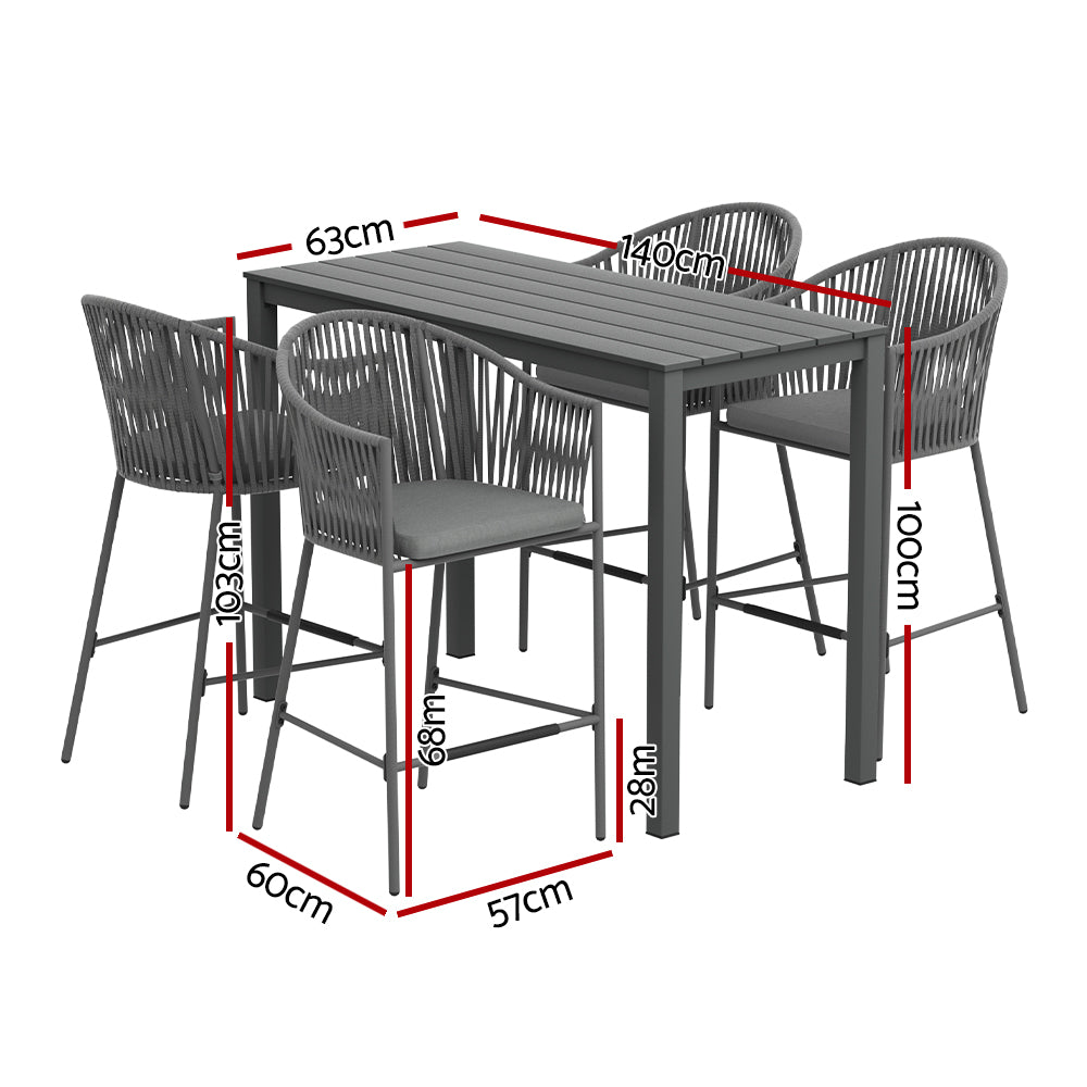 Marlook 5-Piece Outdoor Bar Set Dining Table Rope Chair Patio Bistro Set