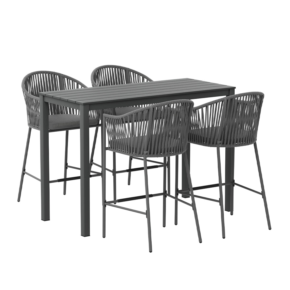 Marlook 5-Piece Outdoor Bar Set Dining Table Rope Chair Patio Bistro Set