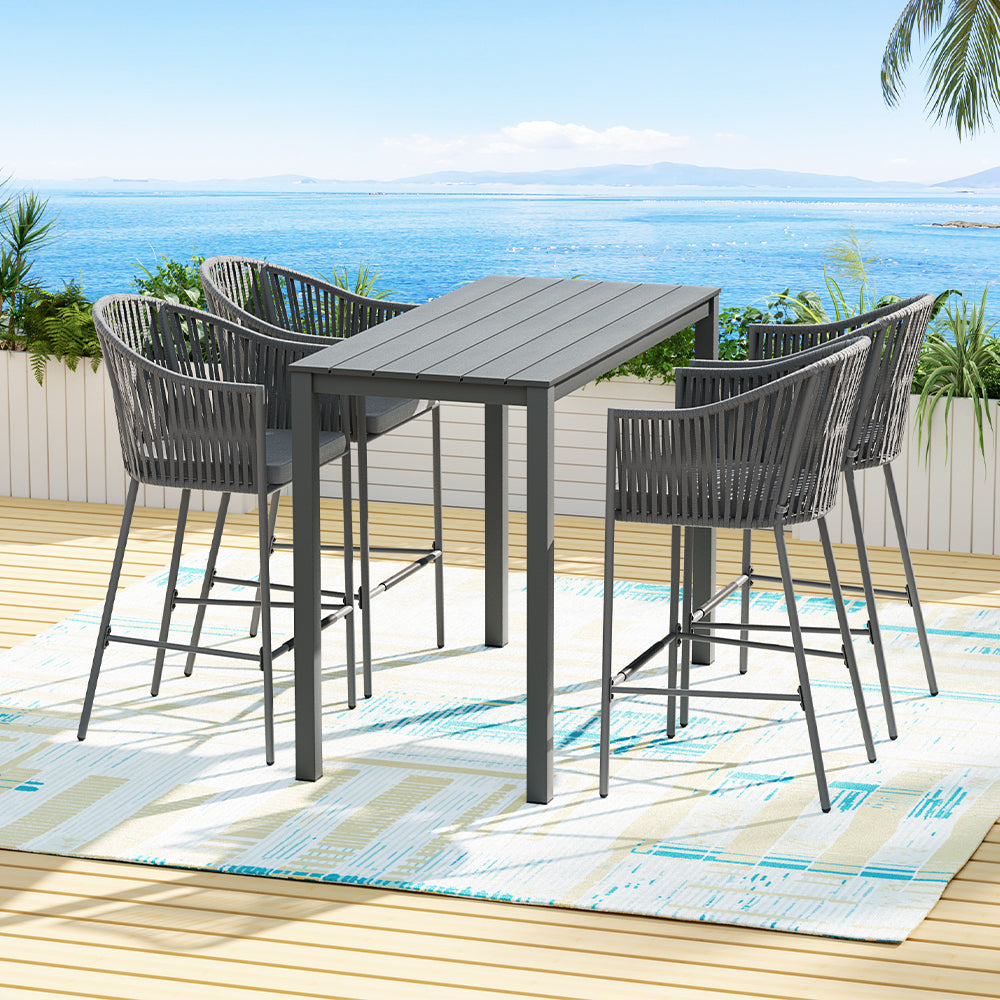 Marlook 5-Piece Outdoor Bar Set Dining Table Rope Chair Patio Bistro Set