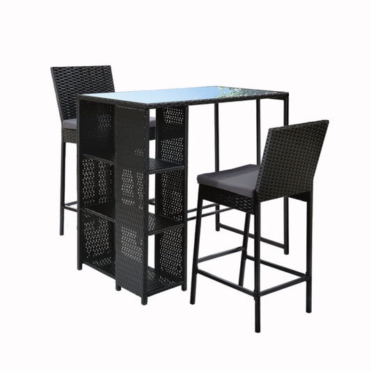 Marlook 3-Piece Outdoor Bar Set Patio Dining Chairs Wicker Table Stools