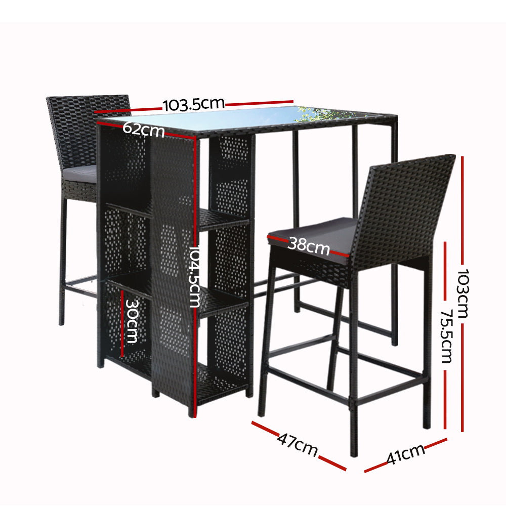 Marlook 3-Piece Outdoor Bar Set Patio Dining Chairs Wicker Table Stools