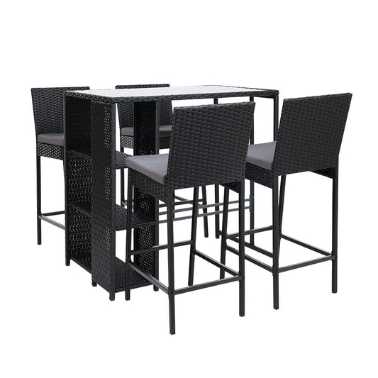 Marlook 5-Piece Outdoor Bar Set Patio Dining Chairs Wicker Table Stools