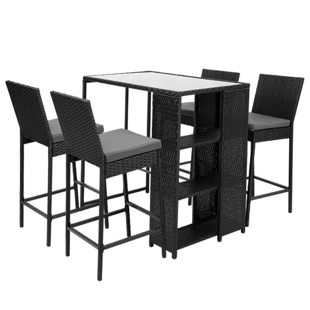 Marlook 5-Piece Outdoor Bar Set Patio Dining Chairs Wicker Table Stools