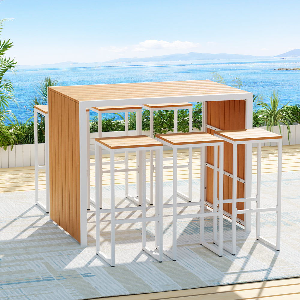 Marlook 7-Piece Outdoor Bar Set Table Chairs Patio Bistro Set 6 Seater