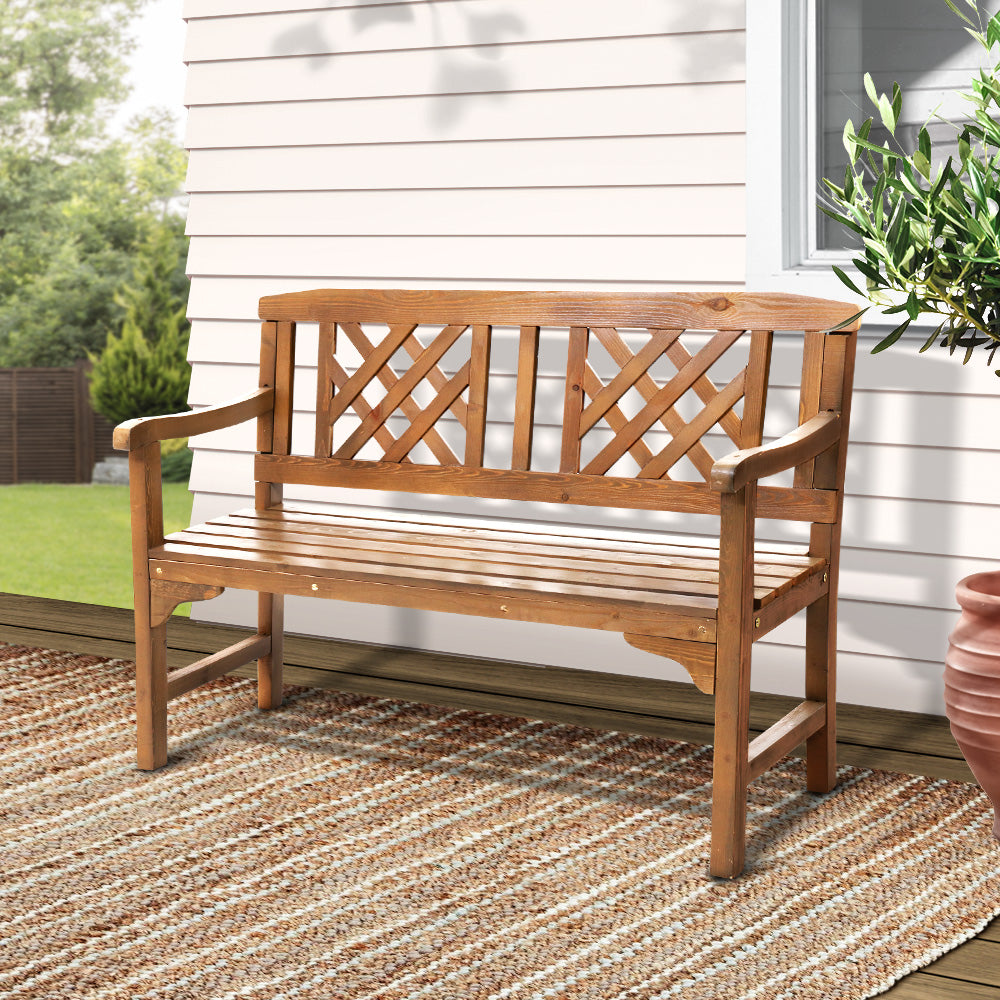 Marlook Outdoor Garden Bench Wooden Chair 2 Seat Patio Furniture Lounge Natural