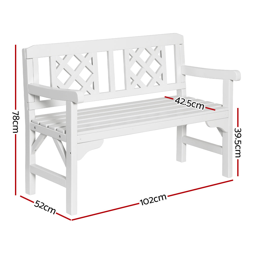 Marlook Outdoor Garden Bench Wooden Chair 2 Seat Patio Furniture Lounge White