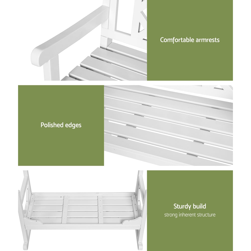 Marlook Outdoor Garden Bench Wooden Chair 2 Seat Patio Furniture Lounge White