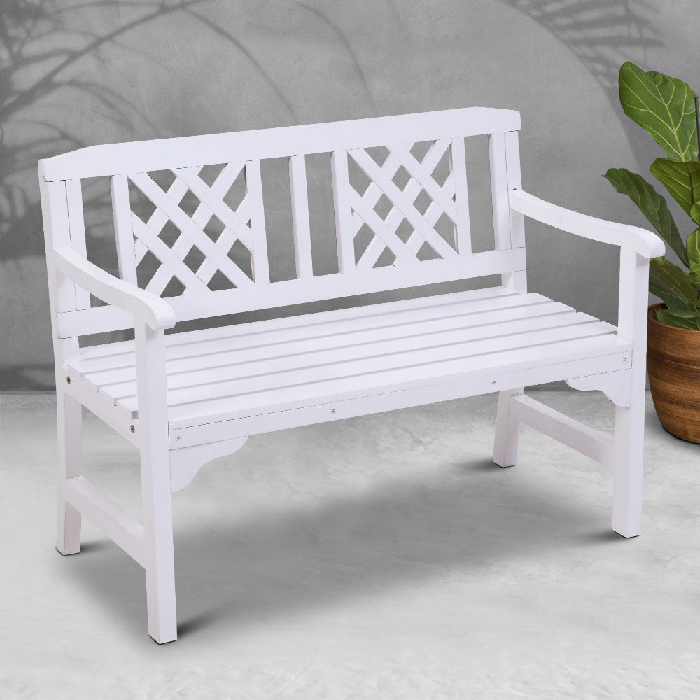 Marlook Outdoor Garden Bench Wooden Chair 2 Seat Patio Furniture Lounge White