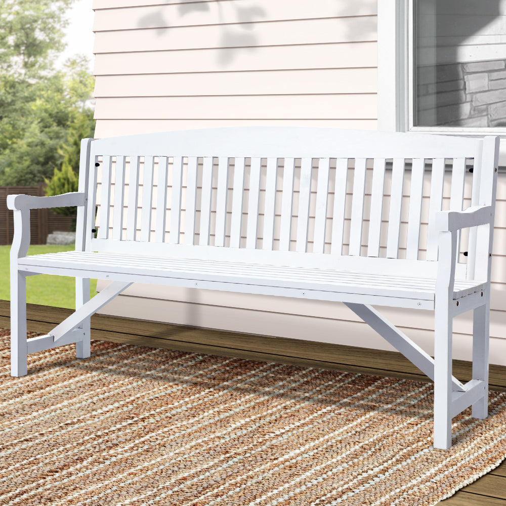 Marlook 5FT Outdoor Garden Bench Wooden 3 Seat Chair Patio Furniture White