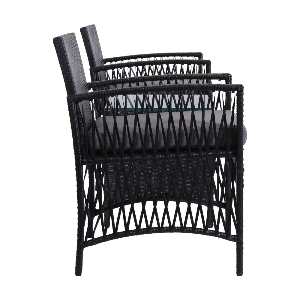 Marlook 3PC Outdoor Bistro Set Patio Furniture Wicker Dining Chairs Table Cushion Black