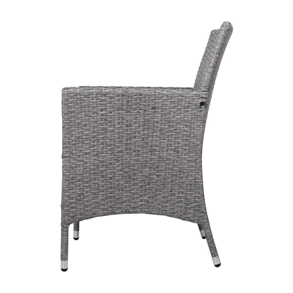 Marlook 3PC Outdoor Bistro Set Patio Furniture Wicker Setting Chairs Table Cushion Grey
