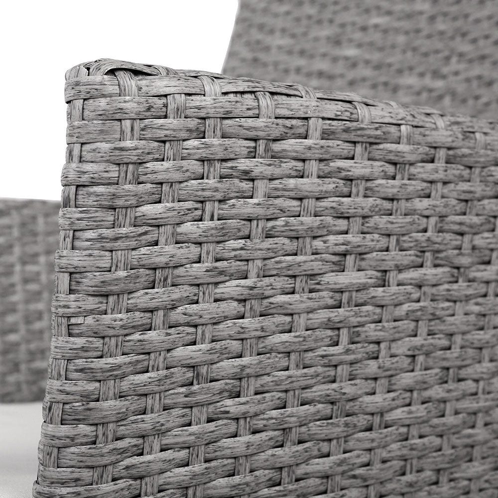 Marlook 3PC Outdoor Bistro Set Patio Furniture Wicker Setting Chairs Table Cushion Grey