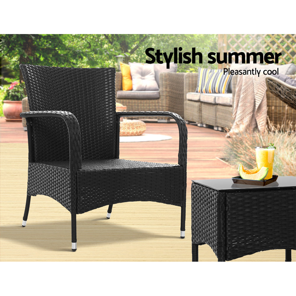 Marlook 3PC Outdoor Bistro Set Patio Furniture Wicker Setting Chairs Table Luca