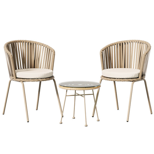 Marlook 3PC Outdoor Bistro Set Patio Furniture Rope Setting Chairs Table Beige