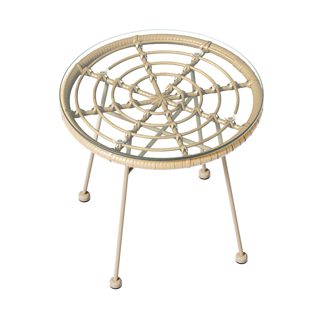 Marlook 3PC Outdoor Bistro Set Patio Furniture Rope Setting Chairs Table Beige