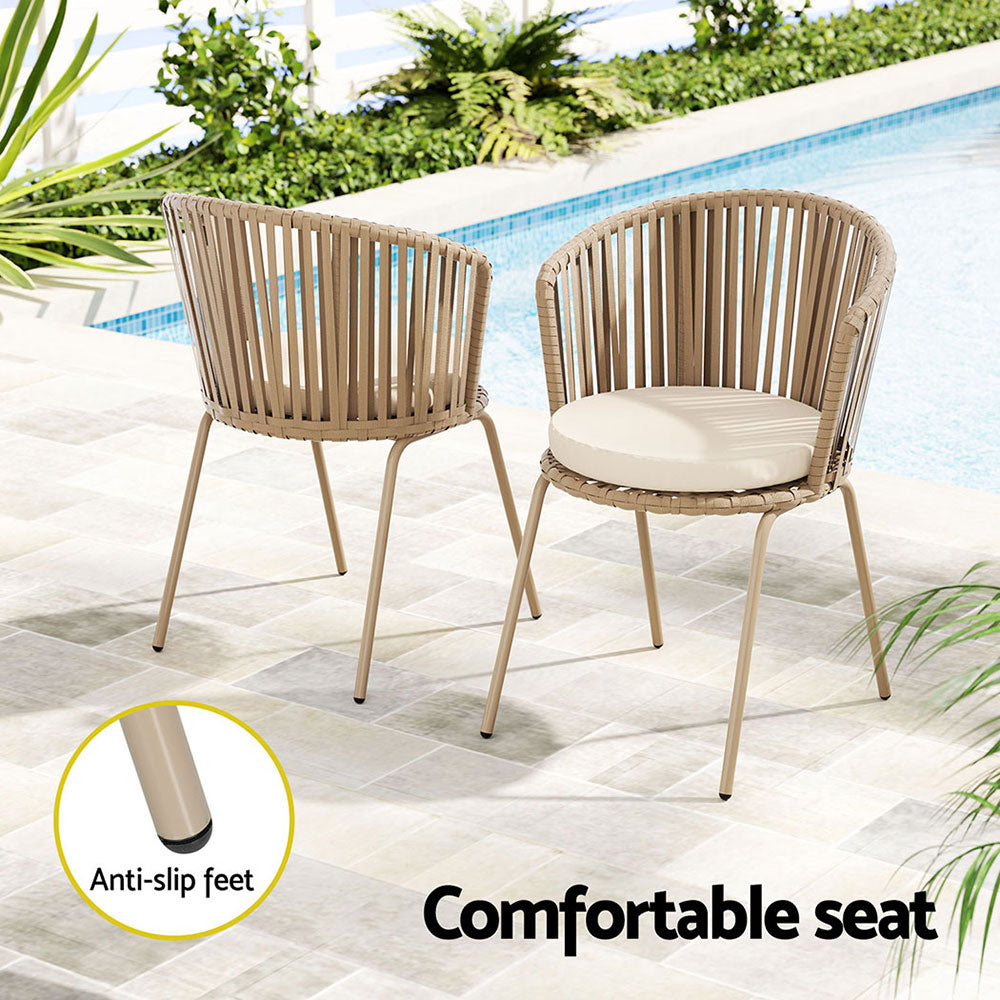 Marlook 3PC Outdoor Bistro Set Patio Furniture Rope Setting Chairs Table Beige