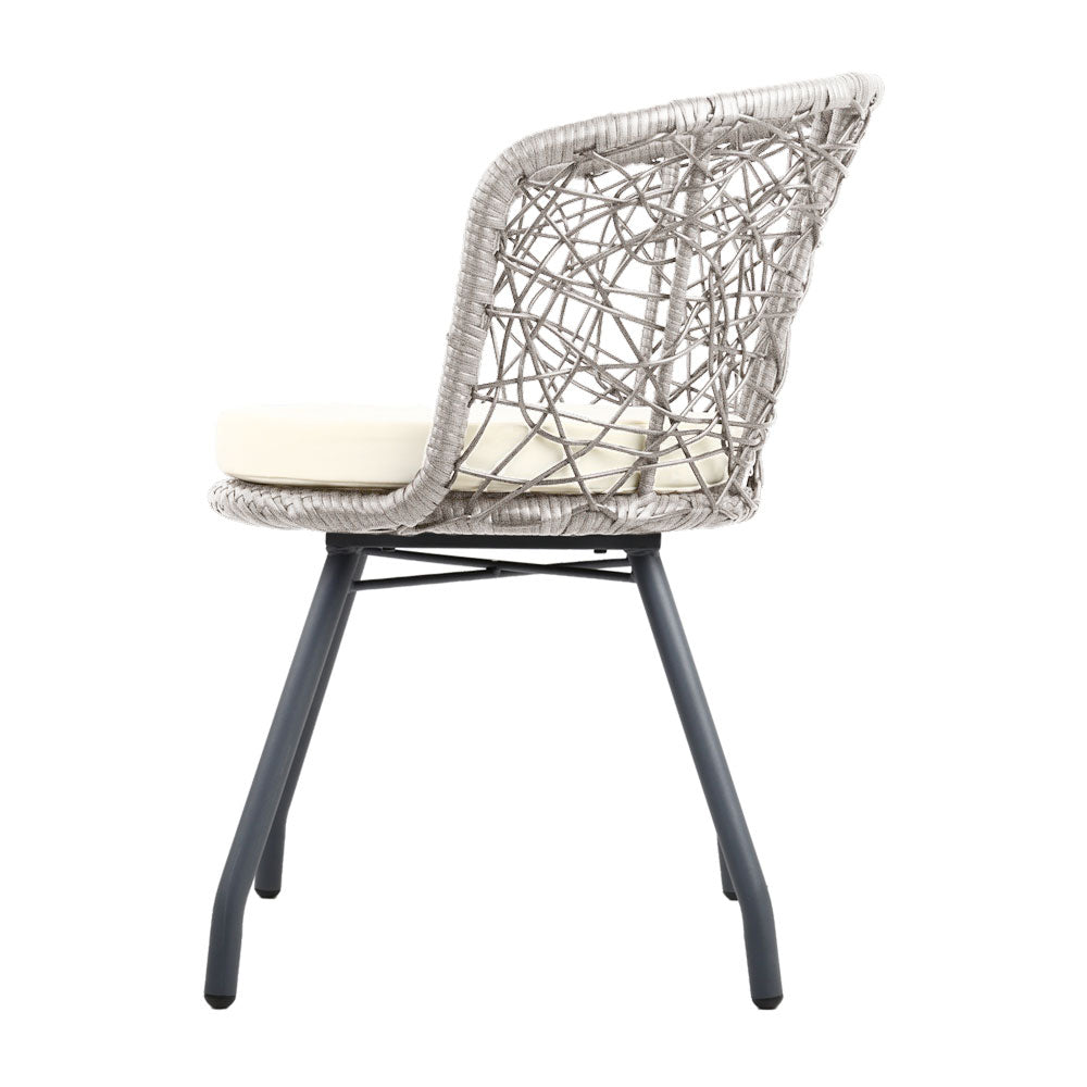 Marlook 3PC Bistro Set Outdoor Furniture Rattan Table Chairs Patio Garden Cushion Grey