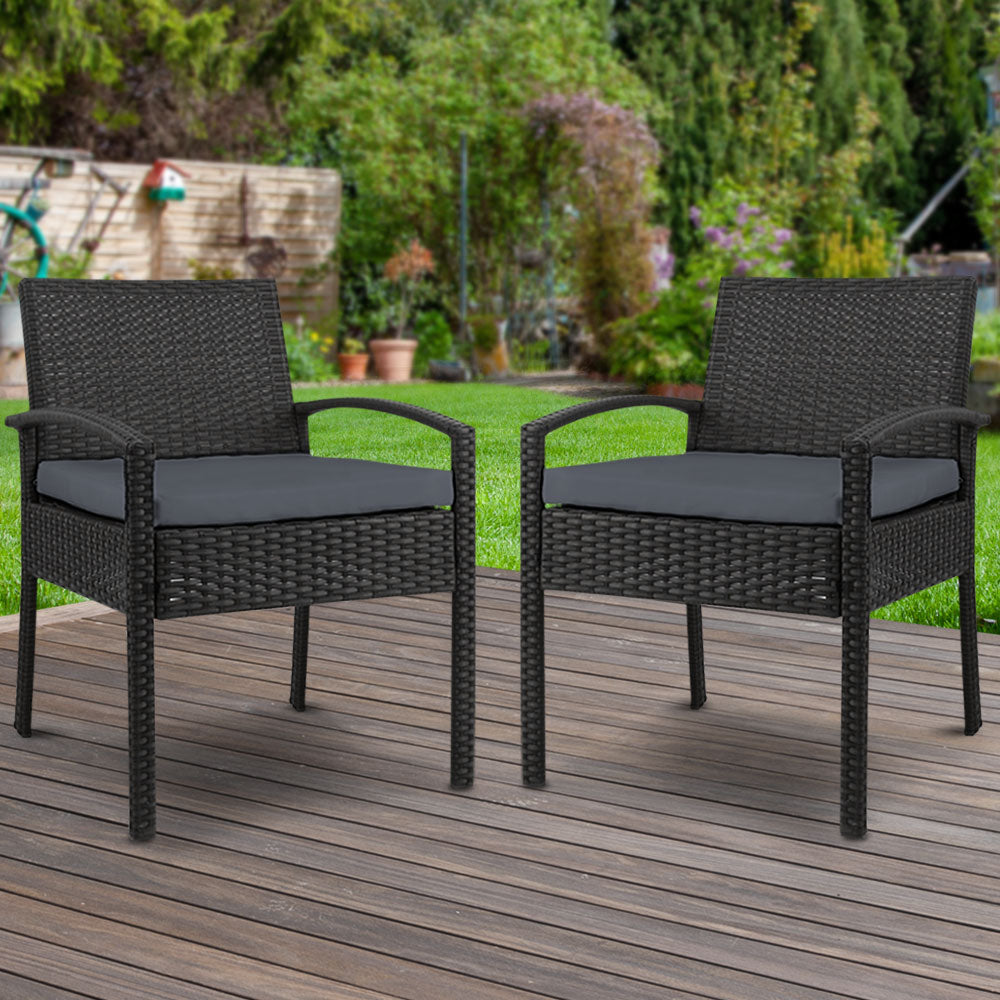 Marlook 2PC Outdoor Dining Chairs Patio Furniture Rattan Lounge Chair Cushion Felix