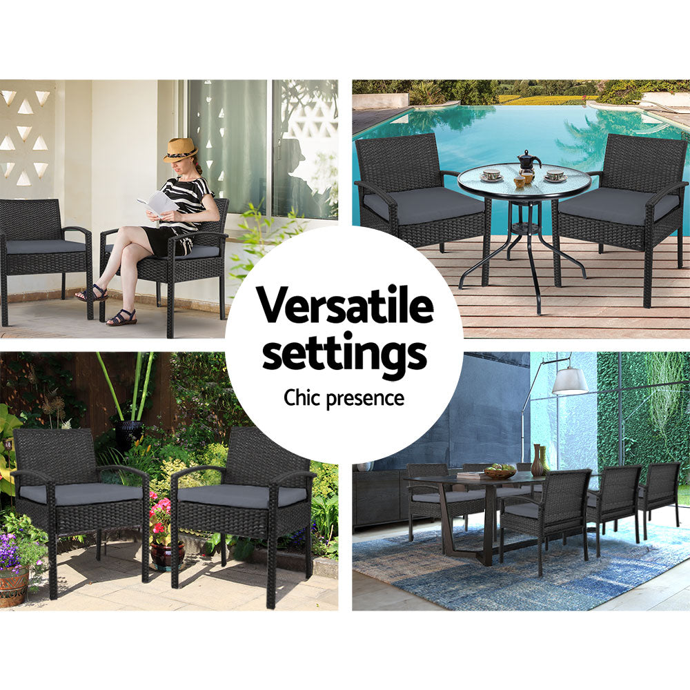 Marlook 2PC Outdoor Dining Chairs Patio Furniture Rattan Lounge Chair Cushion Felix