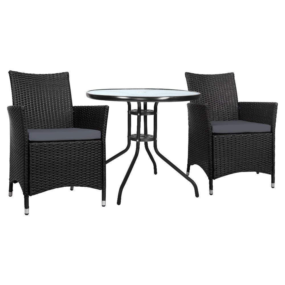 Marlook 3PC Bistro Set Outdoor Furniture Rattan Table Chairs Cushion Patio Garden Idris