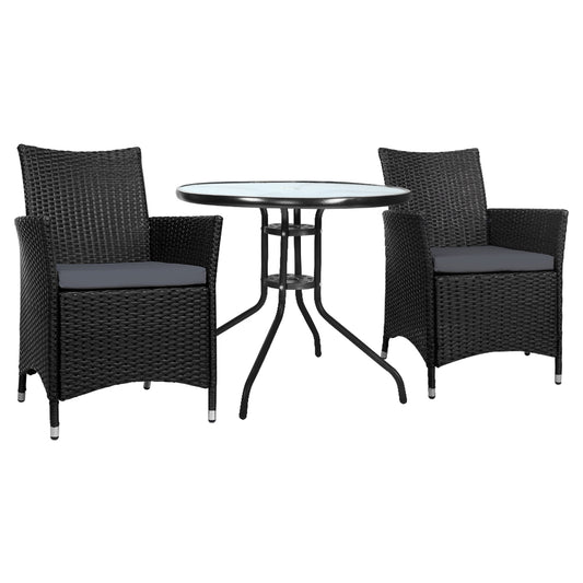 Marlook 3PC Bistro Set Outdoor Furniture Rattan Table Chairs Cushion Patio Garden Idris