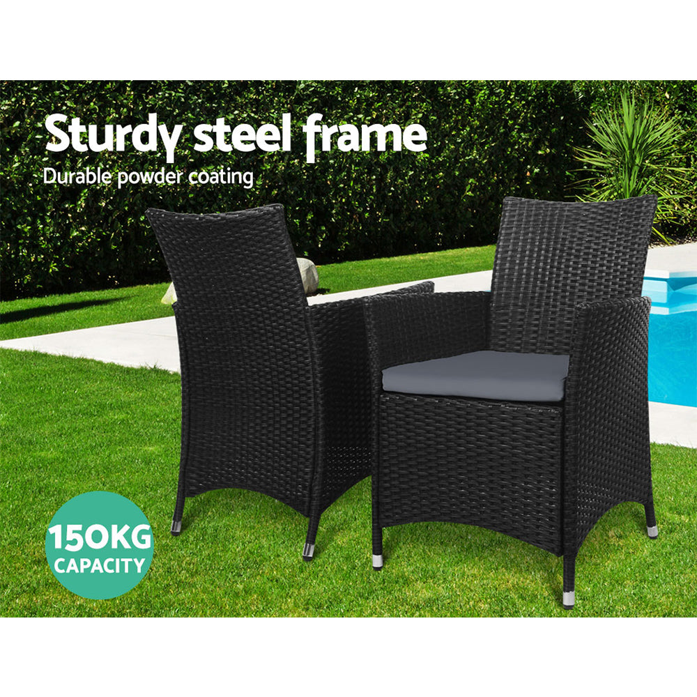 Marlook 3PC Bistro Set Outdoor Furniture Rattan Table Chairs Cushion Patio Garden Idris